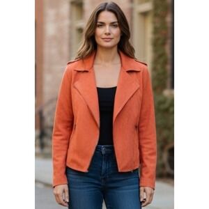 Philosophy Moto Jacket Women Orange Faux Suede Open Front Biker S NEW